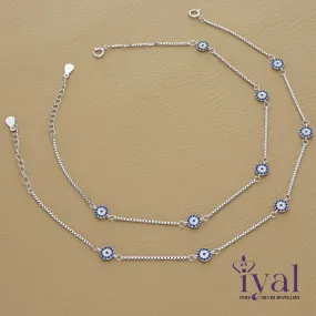 Enchanting Evil Eye Charm Silver Anklet