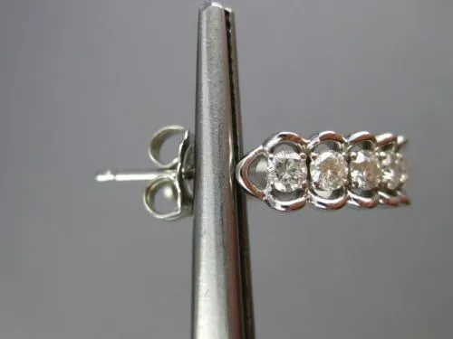 ESTATE WIDE 1CT DIAMOND 14KT WHITE GOLD 3D FLORAL UMBRELLA HOOP HANGING EARRINGS