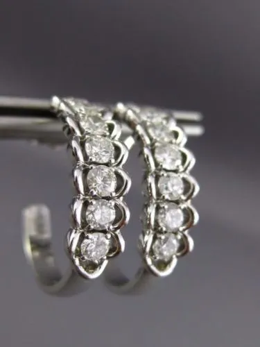 ESTATE WIDE 1CT DIAMOND 14KT WHITE GOLD 3D FLORAL UMBRELLA HOOP HANGING EARRINGS