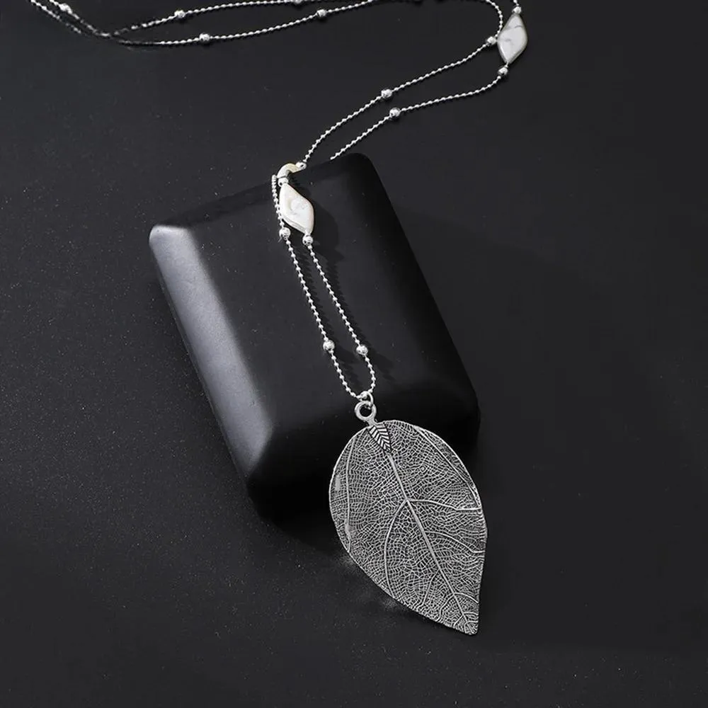 Fashion Jewelry Necklace Long Chain Special Hollow Out Leaf Charm Design Pendant Necklaces