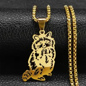 Fashion Raccoon Pendant Necklace for Women/Men Gold Color Stainless Steel Animal Chain Necklaces