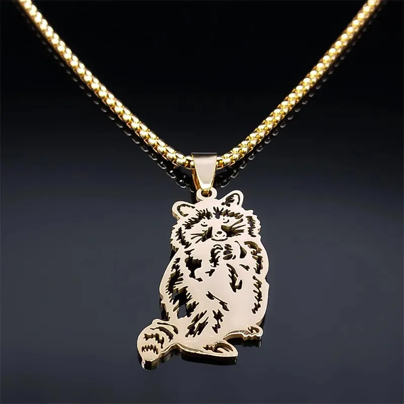 Fashion Raccoon Pendant Necklace for Women/Men Gold Color Stainless Steel Animal Chain Necklaces