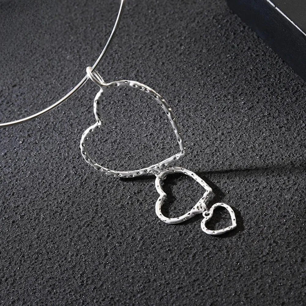 Fashion Silver Color Hollow Out Hearts Pendant Necklace for Women