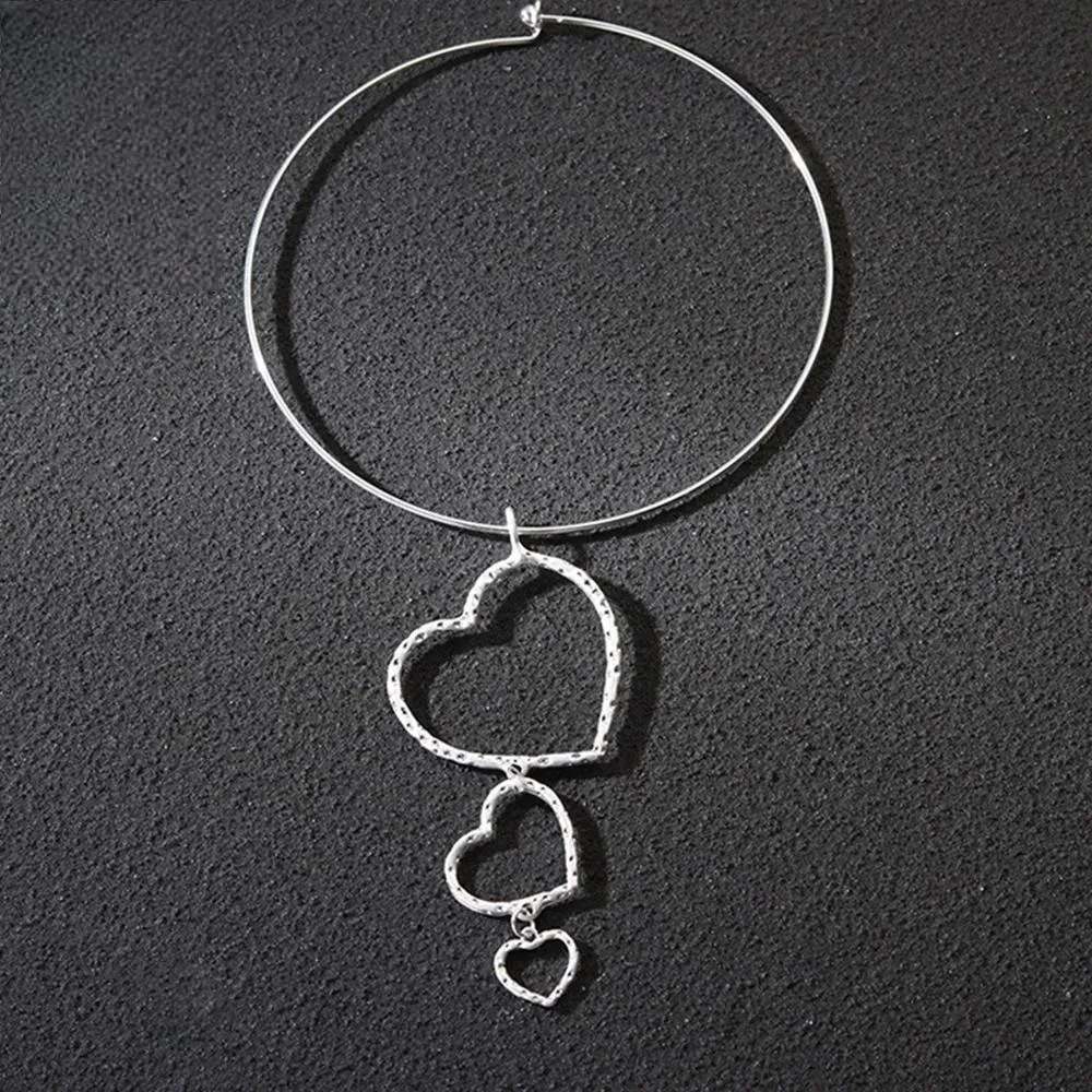 Fashion Silver Color Hollow Out Hearts Pendant Necklace for Women