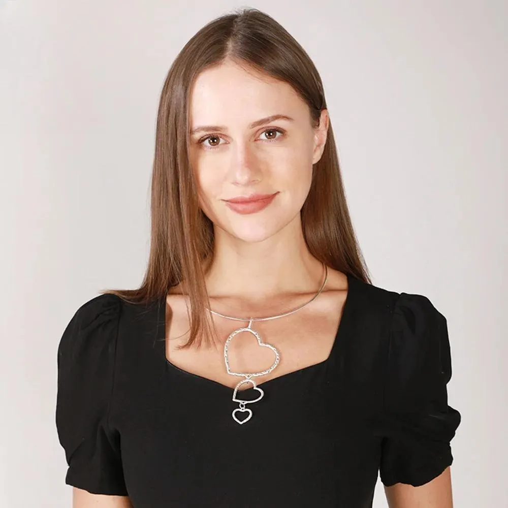 Fashion Silver Color Hollow Out Hearts Pendant Necklace for Women