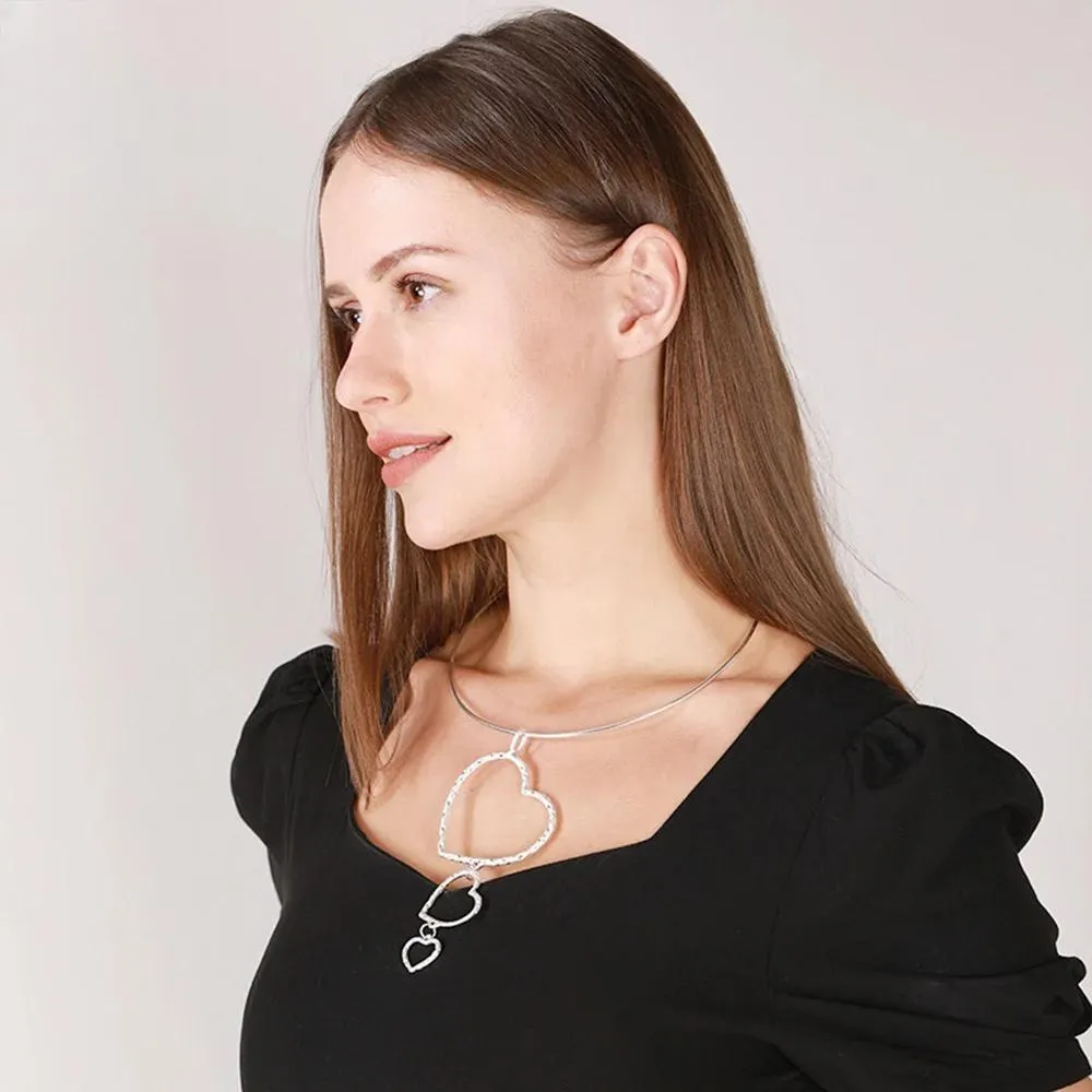Fashion Silver Color Hollow Out Hearts Pendant Necklace for Women