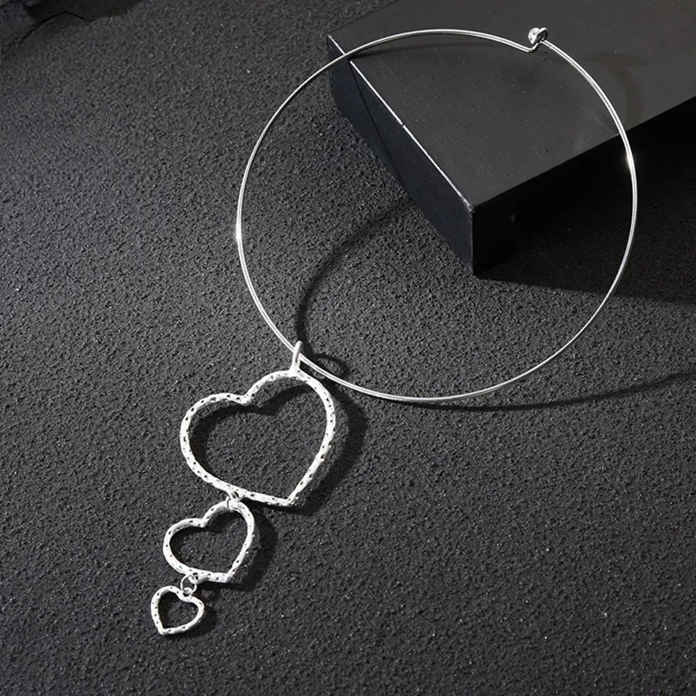Fashion Silver Color Hollow Out Hearts Pendant Necklace for Women