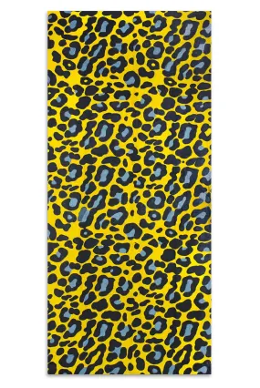 Fierce Leopard Linen Tablecloth in Lemon Yellow with Powder And Midnight Blue Spots