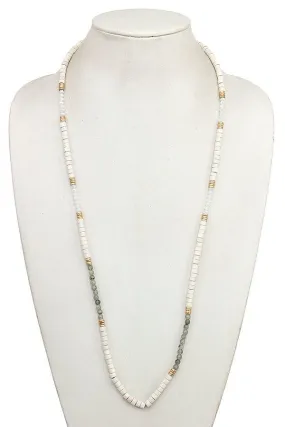 FMN100 Wood Glass Bead Necklace White