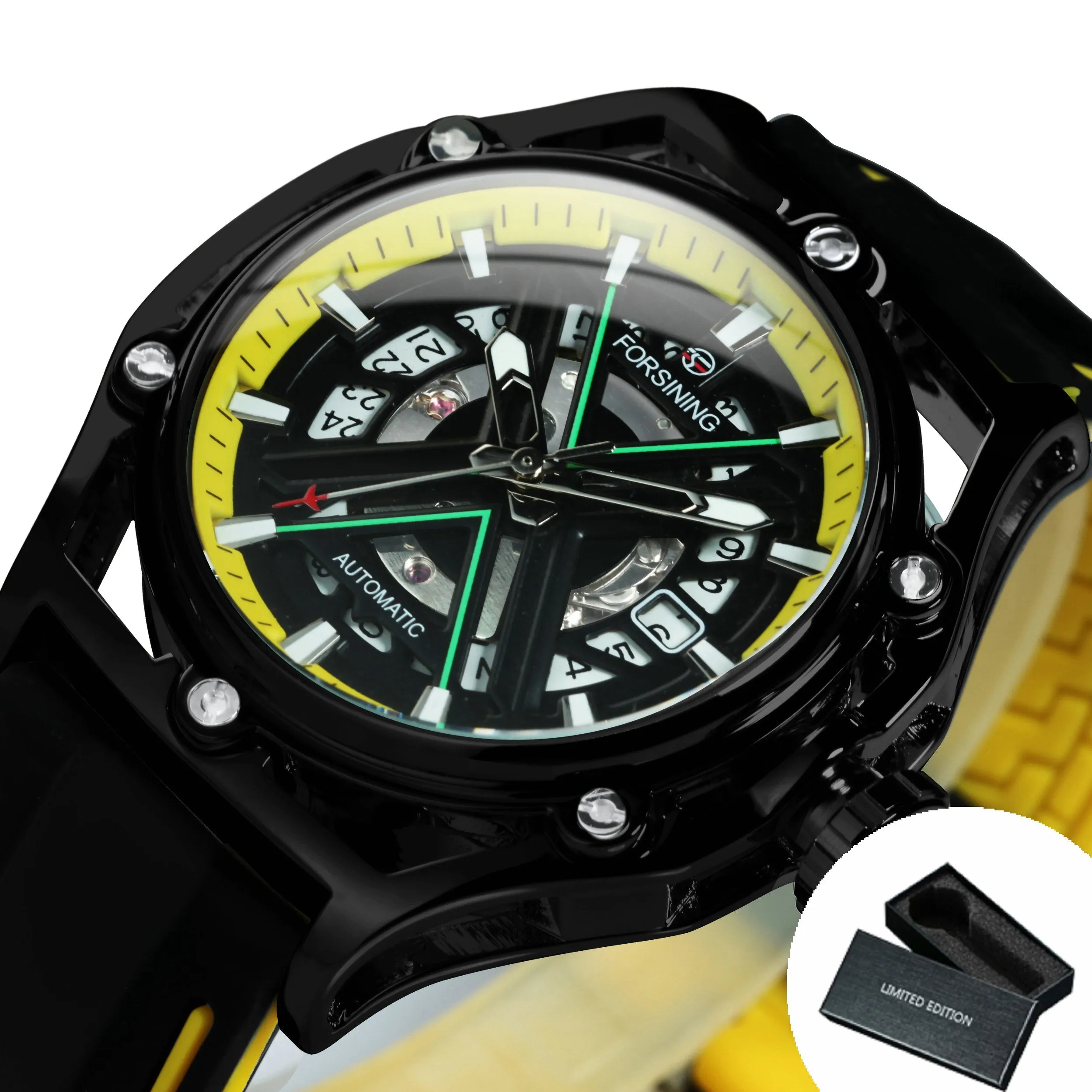 Forsining Sports Automatic Mechanical Watch for Men Calendar Hollow Out Dial TM477G