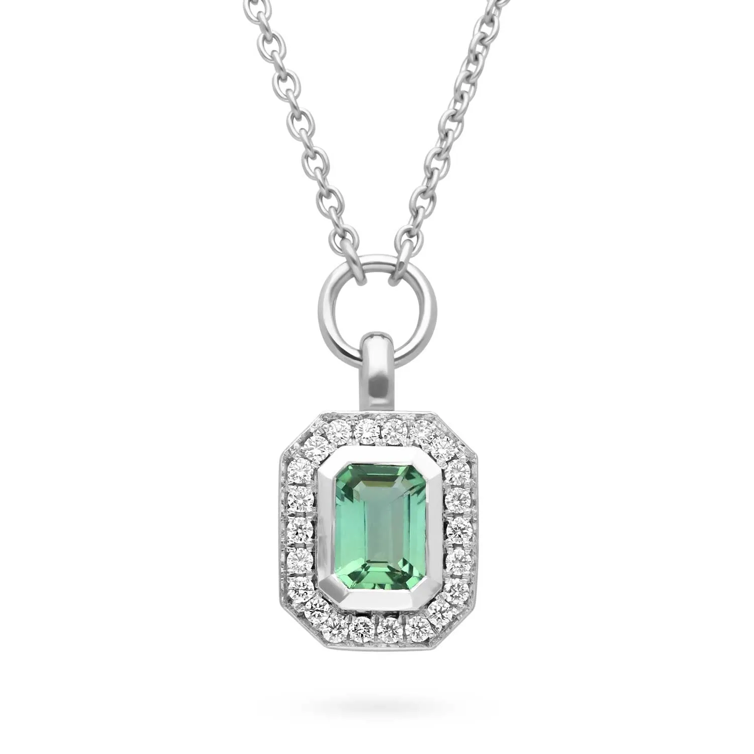 FRAME Mint Tourmaline Platinum Necklace with Diamond Halo