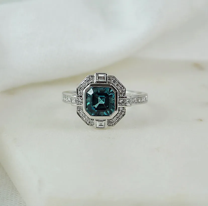 'Gatsby' Teal Tourmaline & Diamond Ring