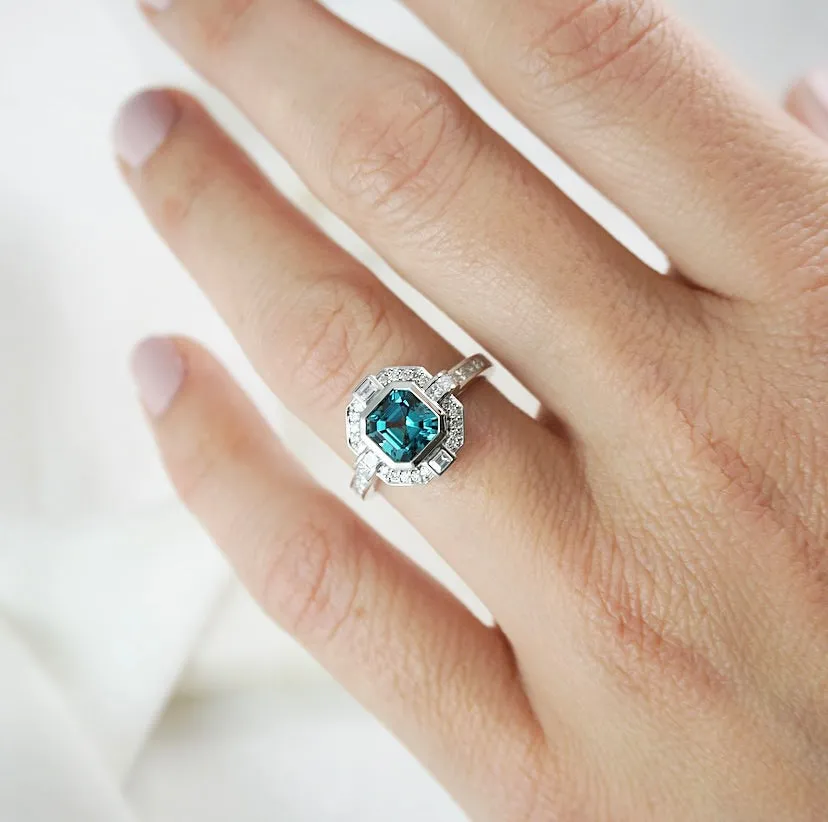 'Gatsby' Teal Tourmaline & Diamond Ring