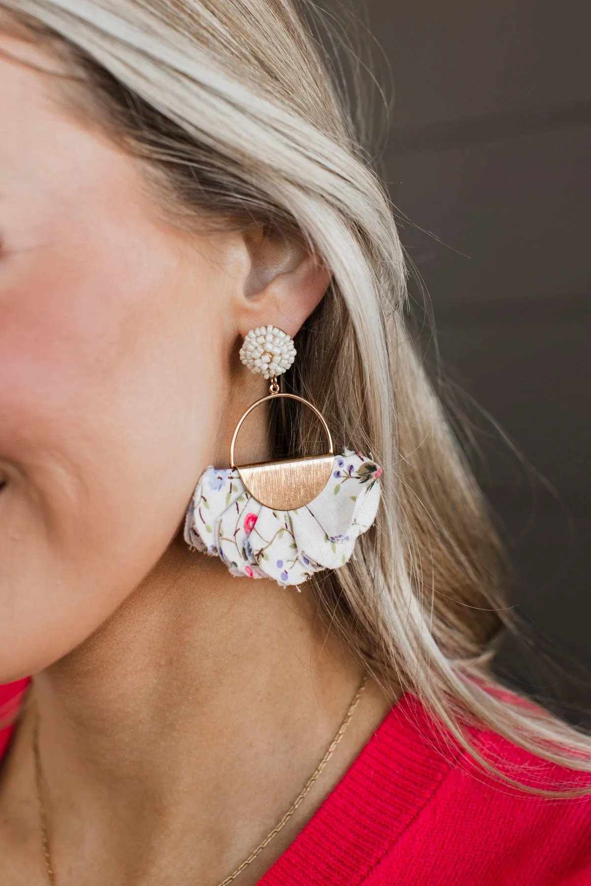 Giving Your All Floral Earrings- Gold & Ivory
