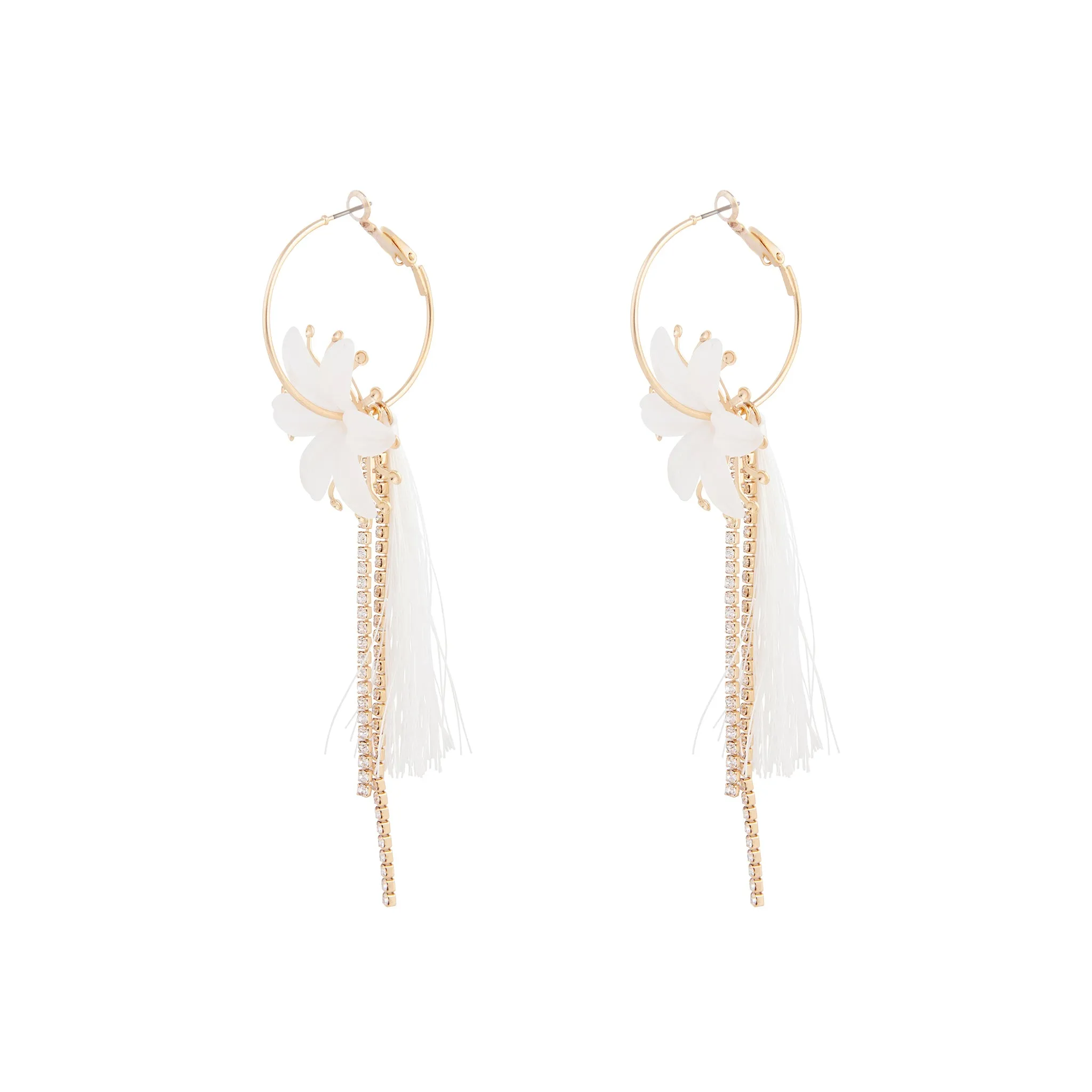 Gold Acrylic Flower Cup Chain Hoop Earrings
