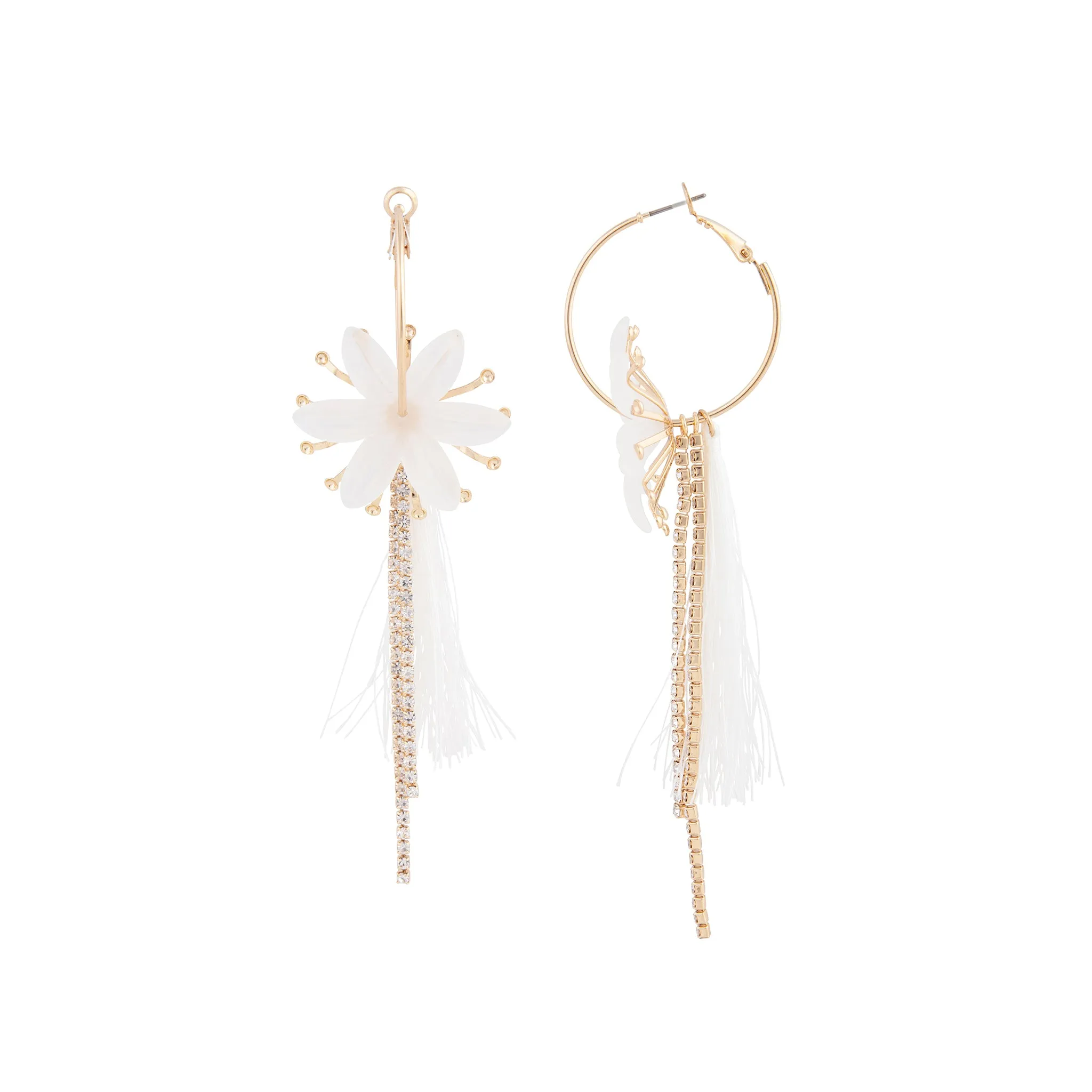 Gold Acrylic Flower Cup Chain Hoop Earrings