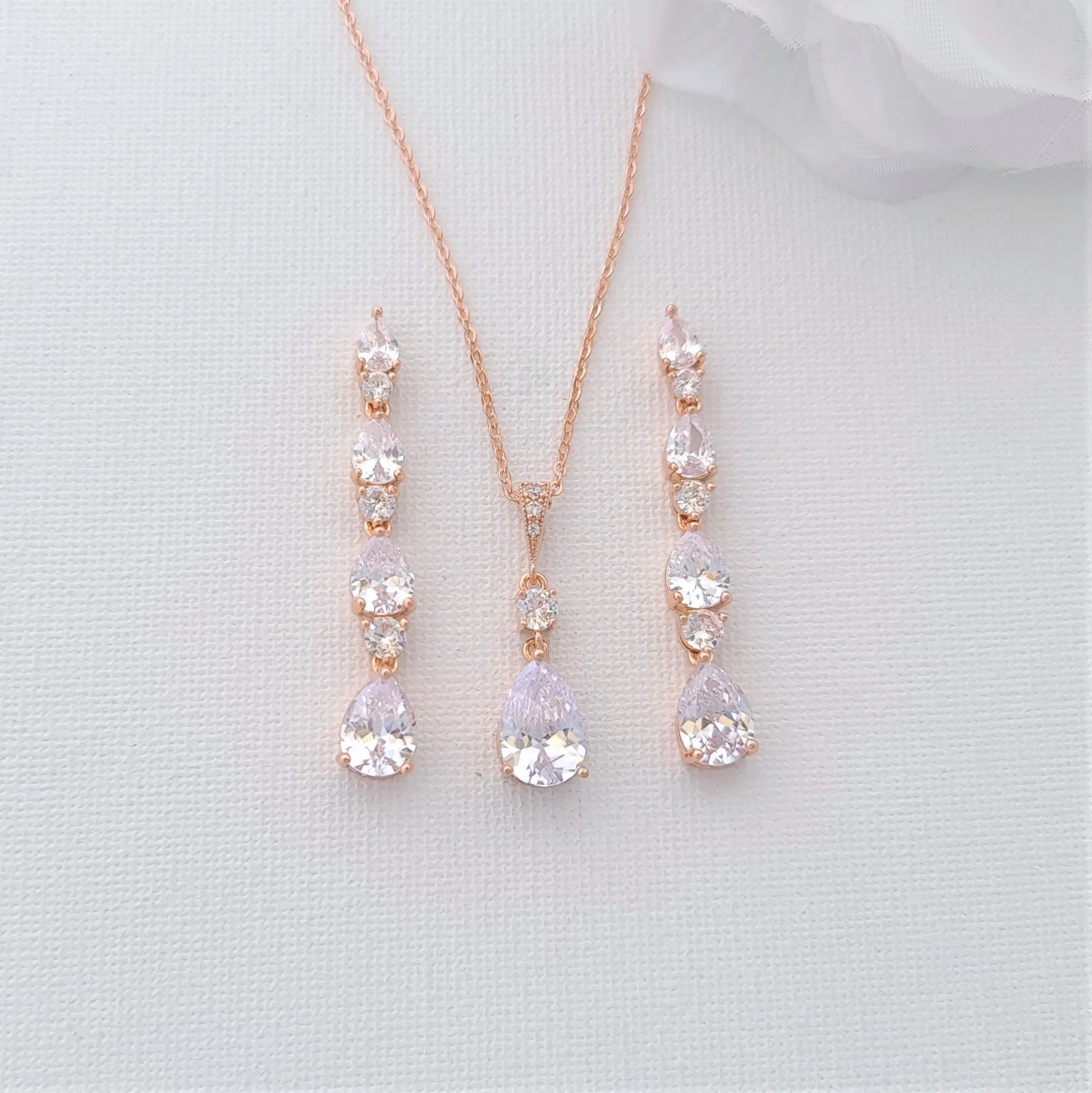 Gold Bracelet Earrings and Necklace Wedding Jewelry Set-Hazel