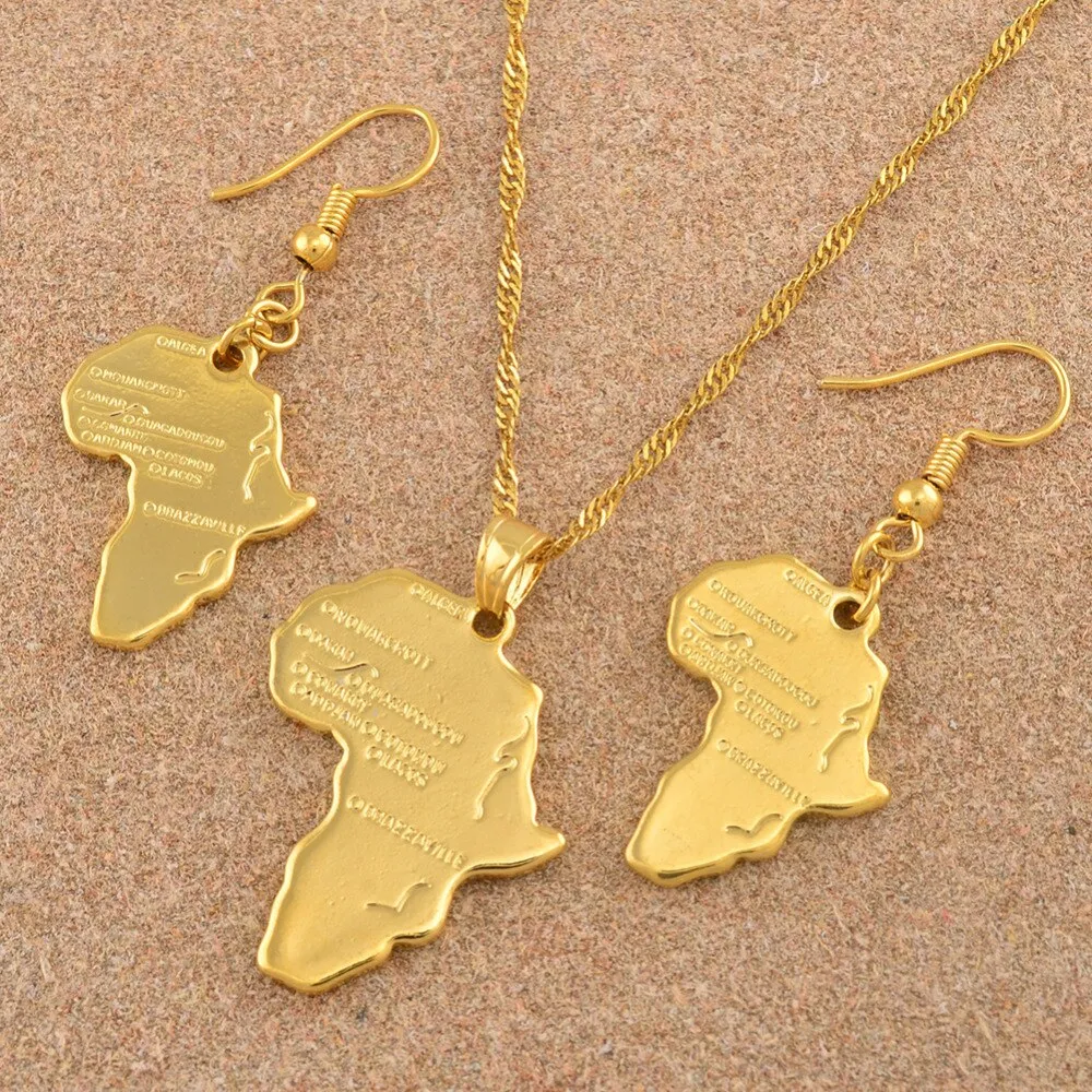 Gold Color Map of African Ethiopian Nigeria Sudan Congo sets