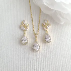 Gold Earrings and Necklace Set For Wedding-Wavy