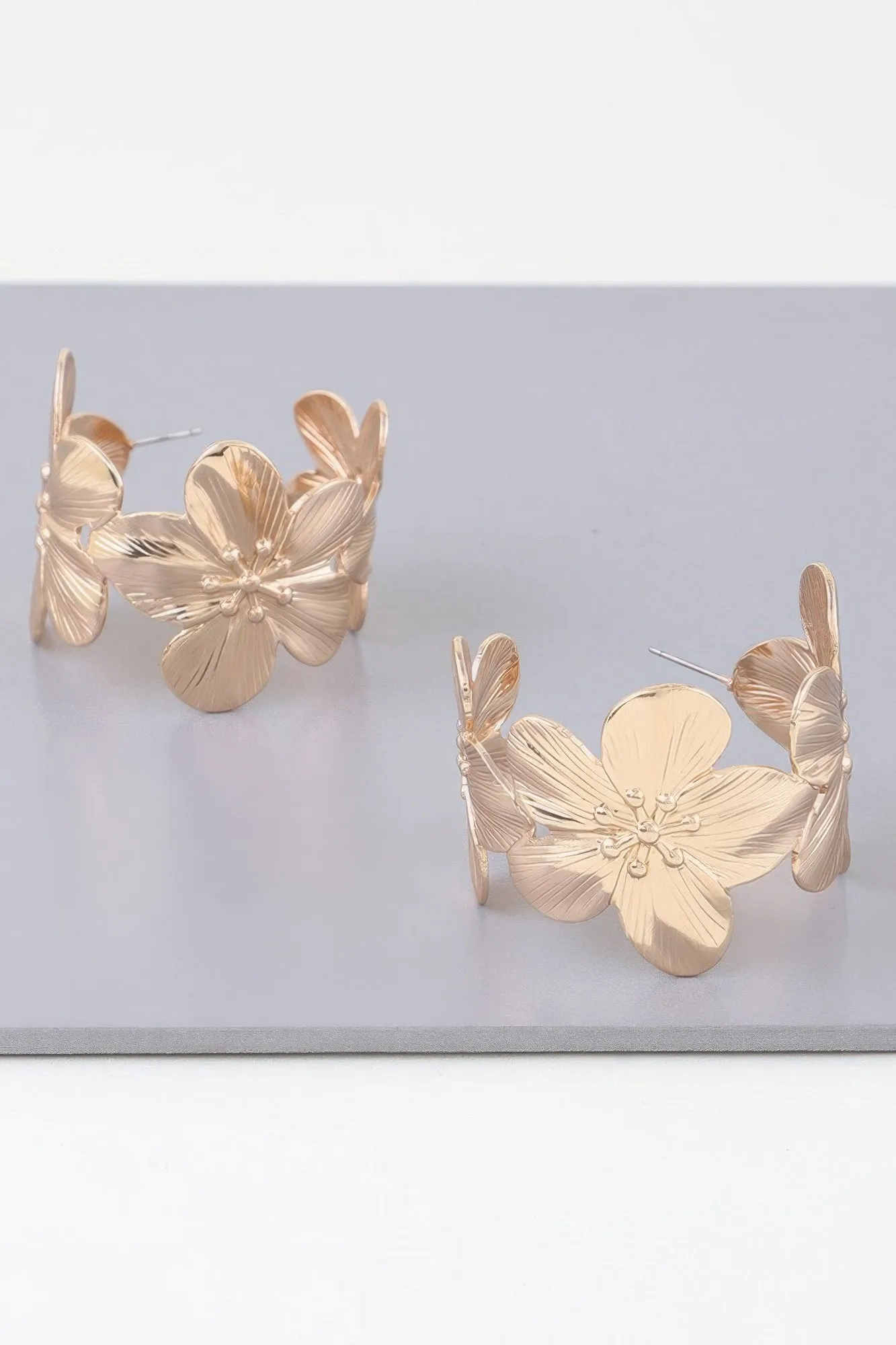 Gold Floral Hoop Earrings