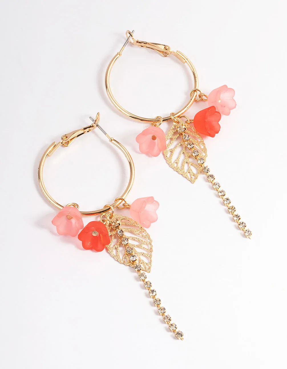 Gold Large Flower Cupchain Hoop Earrings