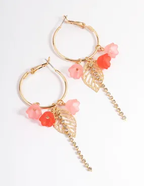 Gold Large Flower Cupchain Hoop Earrings