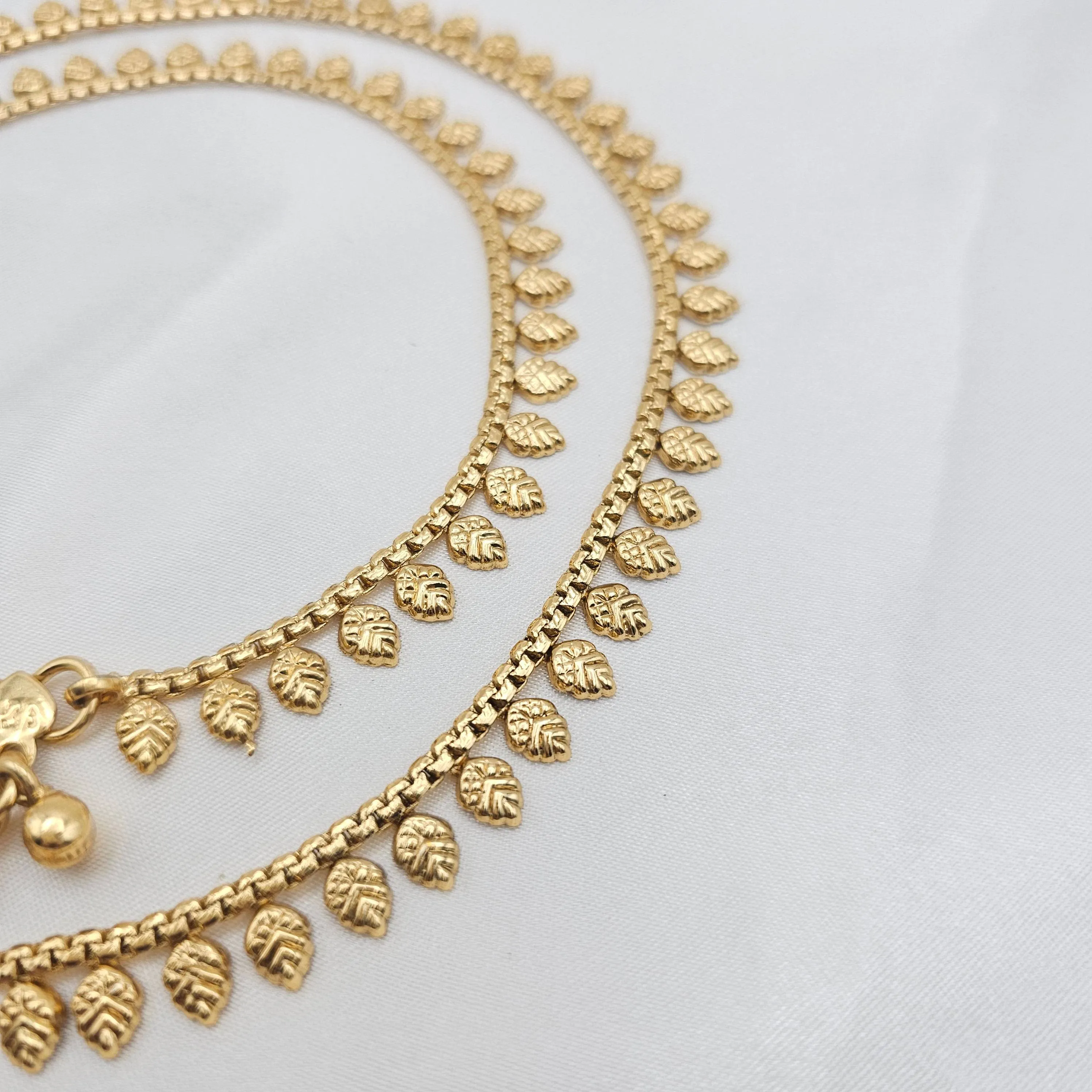 Gold Plated Anklets, Dainty Leaf Chain Anklets