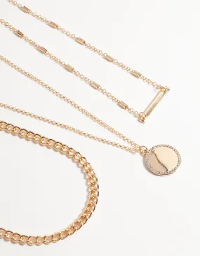 Gold Short Fine Layered Chain Necklace