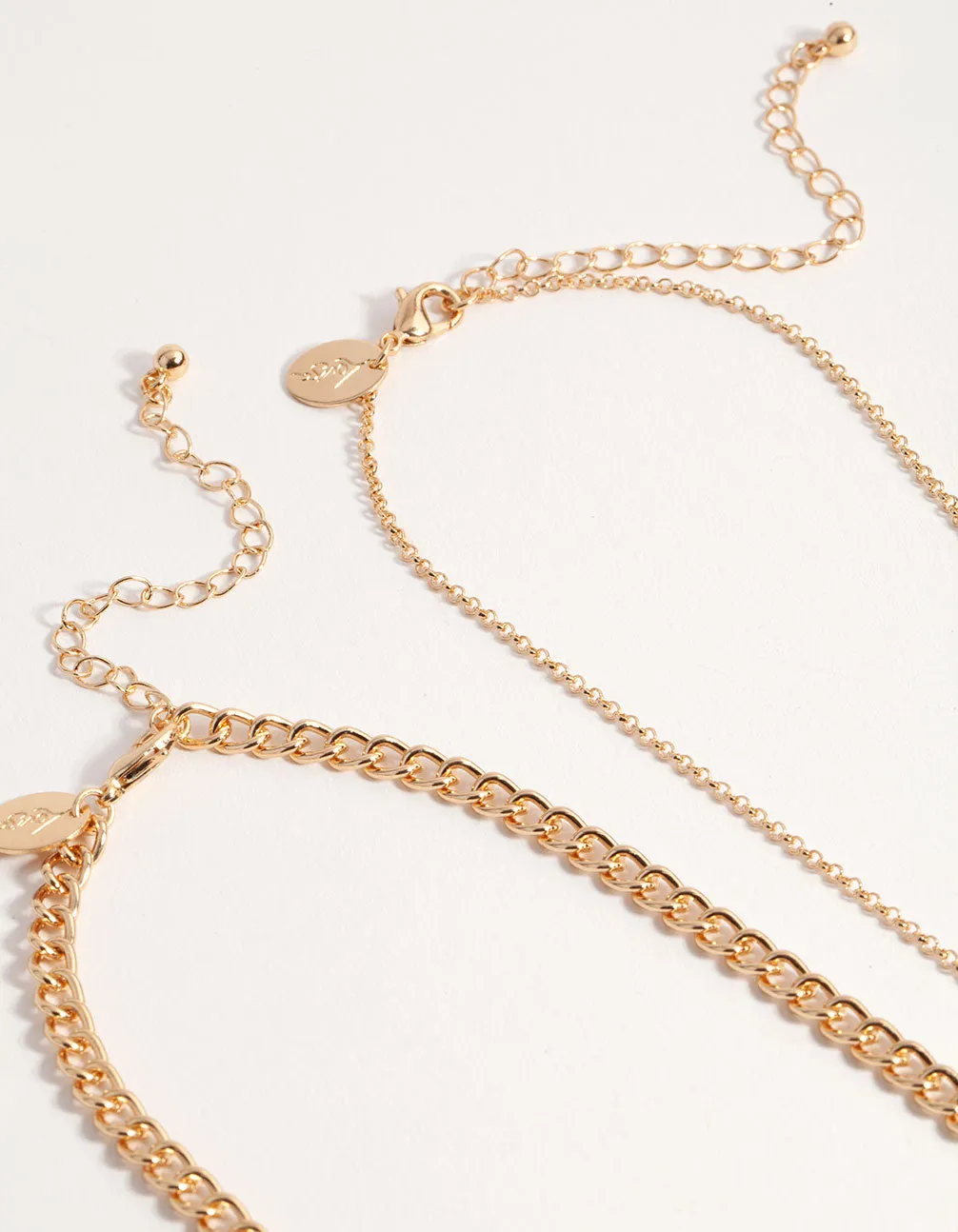 Gold Short Fine Layered Chain Necklace