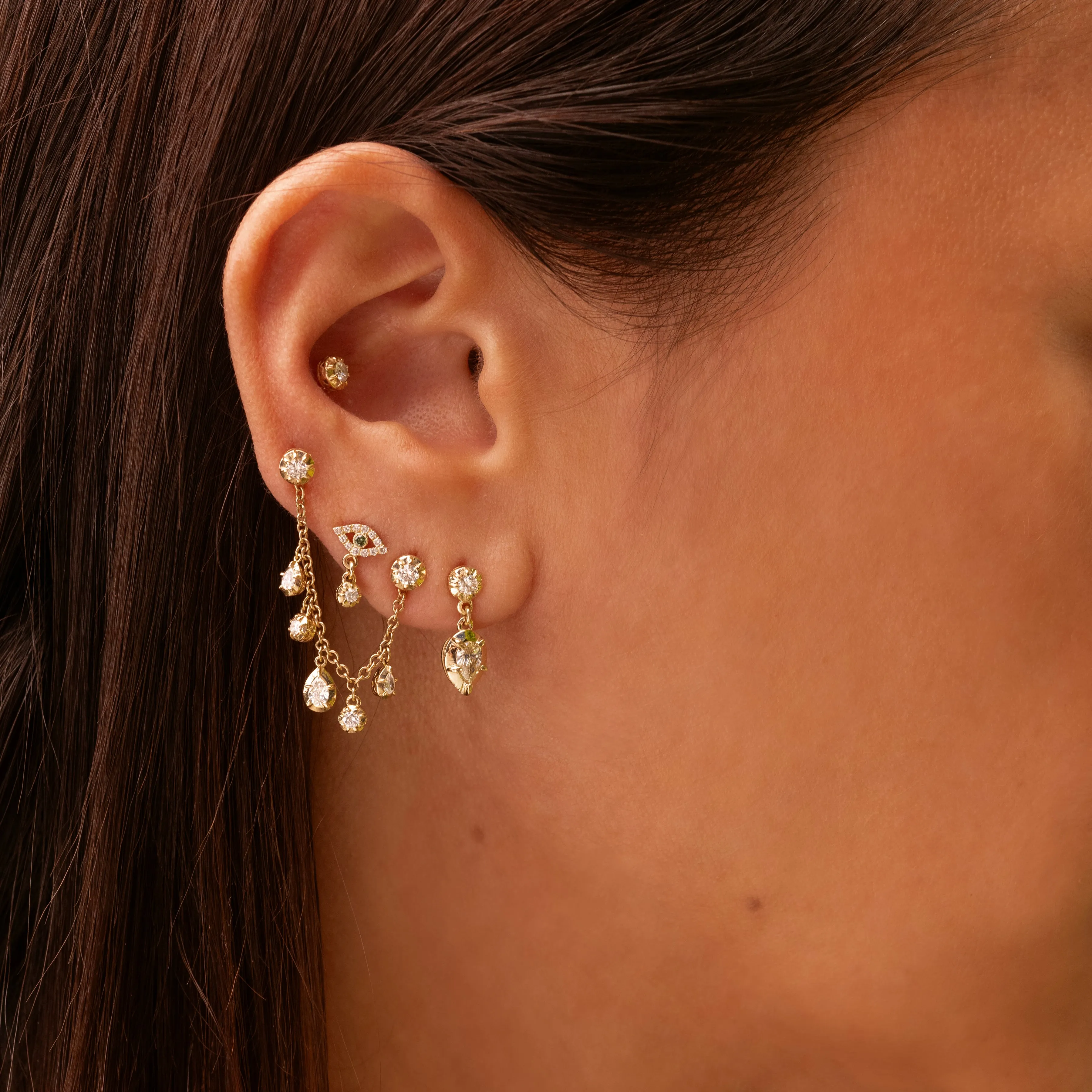 GRADUATED ROUND   TEARDROP SOPHIA DIAMOND EARRING CHAIN