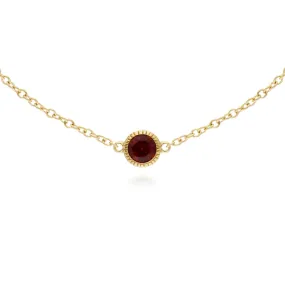 Granat Armband, 9 Karat Gelbgold Granat Einzel Stein Rund Milgrain 19cm Armband