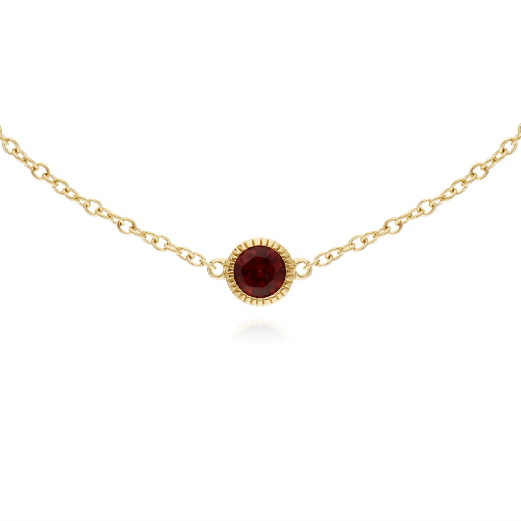 Granat Armband, 9 Karat Gelbgold Granat Einzel Stein Rund Milgrain 19cm Armband