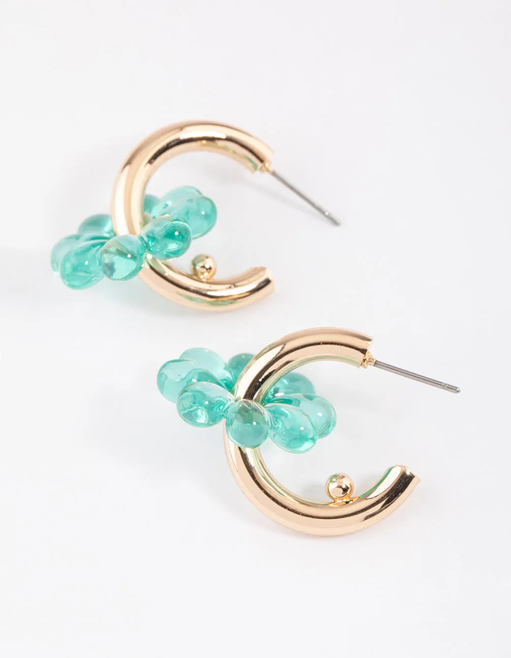 Green Plastic Flower Hoop Earrings