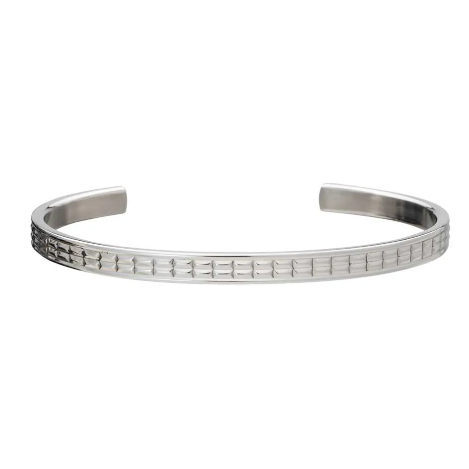 Grid Patterned Stainless Steel Bracelet