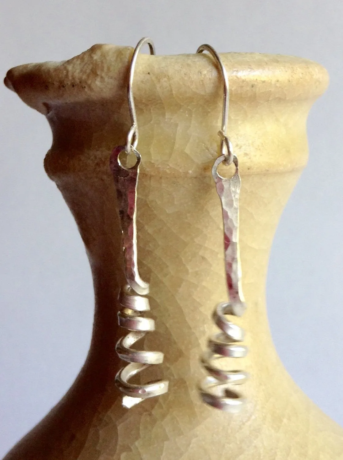 Hammered Sterling Silver Spiral Earrings