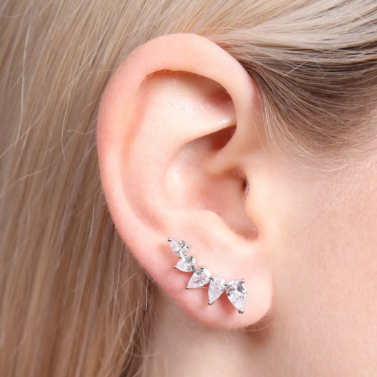 Hde1728 - Teardrop Cubic Zirconia Crawler Earrings
