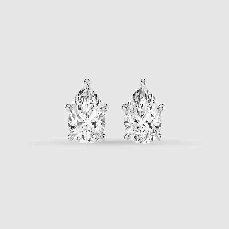 Hidden Halo Solitaire Lab Grown Diamond Studs-Pear