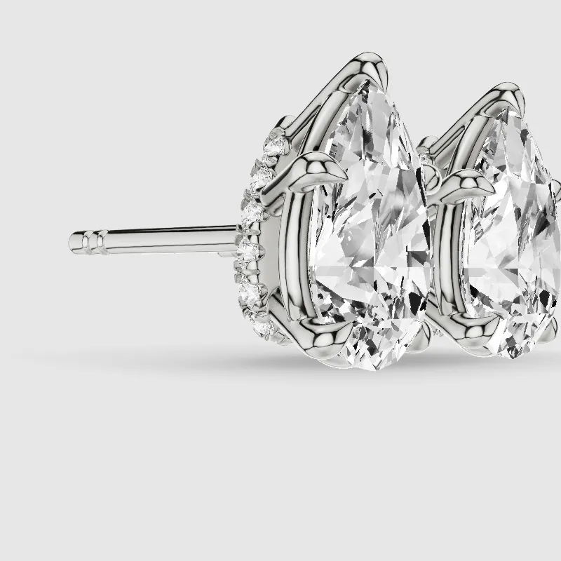 Hidden Halo Solitaire Lab Grown Diamond Studs-Pear