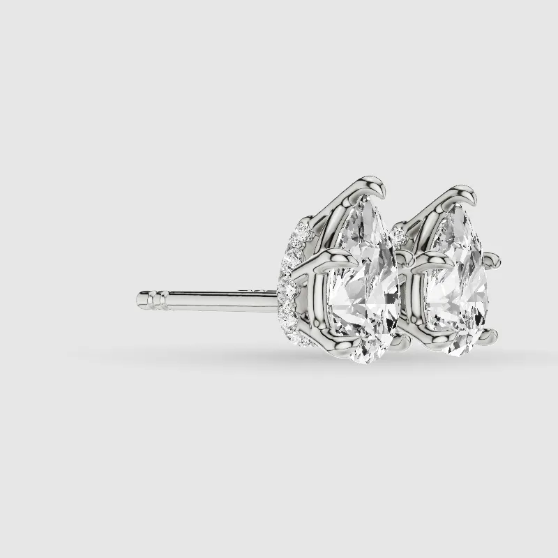 Hidden Halo Solitaire Lab Grown Diamond Studs-Pear