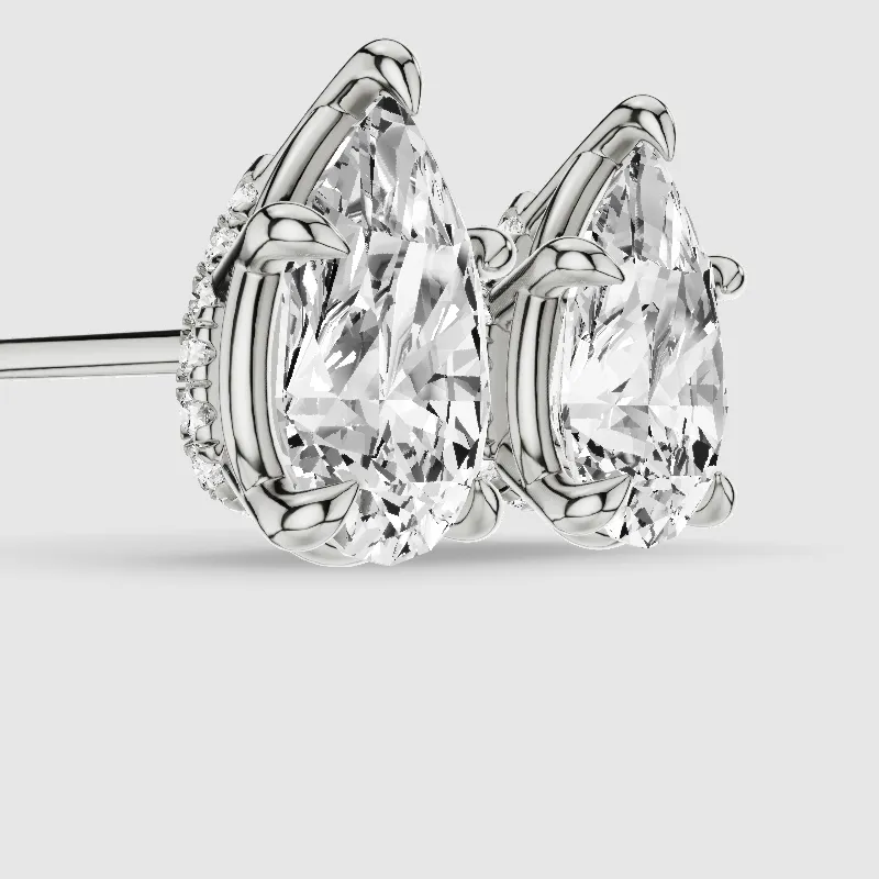 Hidden Halo Solitaire Lab Grown Diamond Studs-Pear
