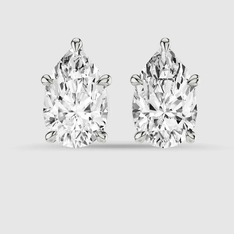 Hidden Halo Solitaire Lab Grown Diamond Studs-Pear