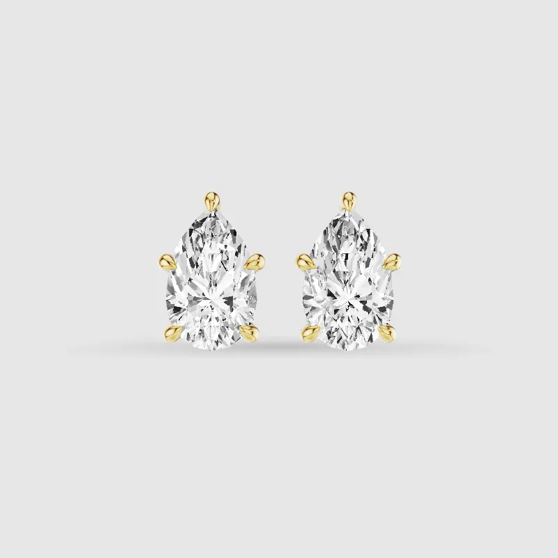 Hidden Halo Solitaire Lab Grown Diamond Studs-Pear