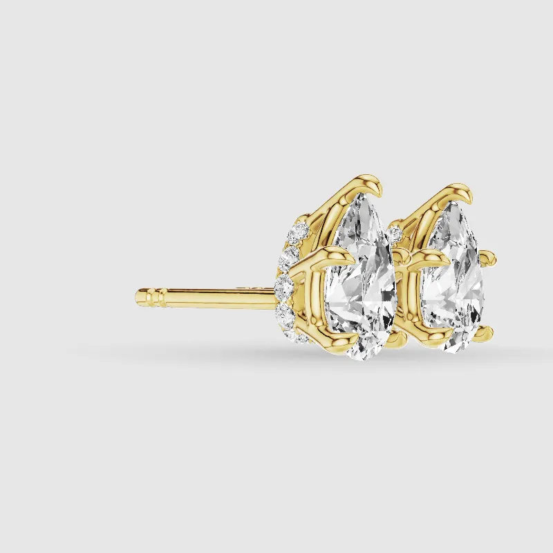 Hidden Halo Solitaire Lab Grown Diamond Studs-Pear