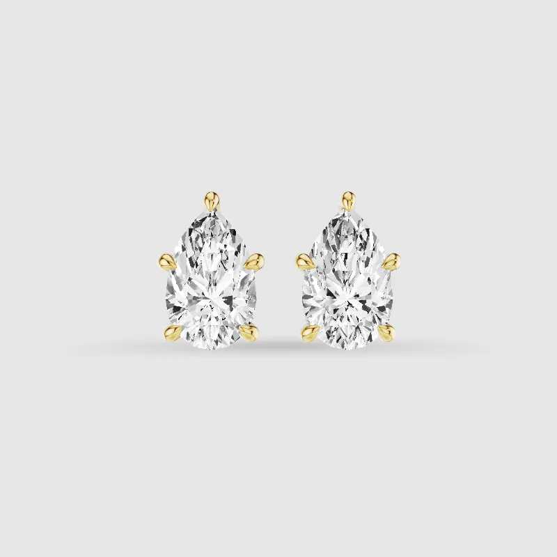 Hidden Halo Solitaire Lab Grown Diamond Studs-Pear