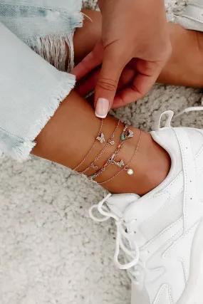High School Crush 5-Piece Ankle Bracelet Set (Gold)