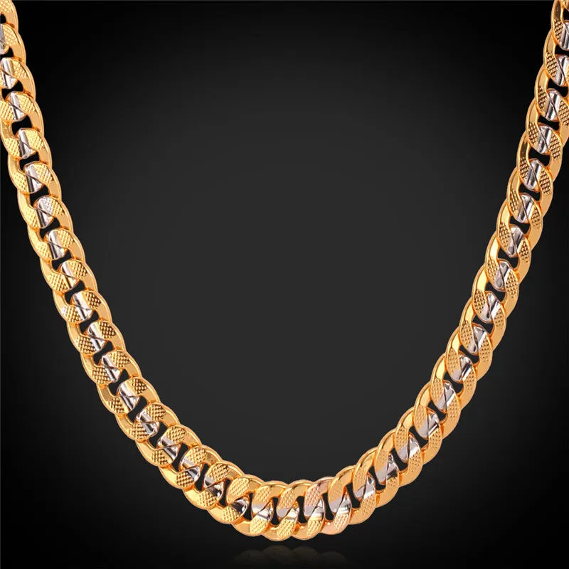 Hiphop Yellow Gold Plated Two Tone Chains For Men Fashion Jewelry 18'' 22'' 26'' 6MM Kpop Choker/Long Cuban Link Necklace
