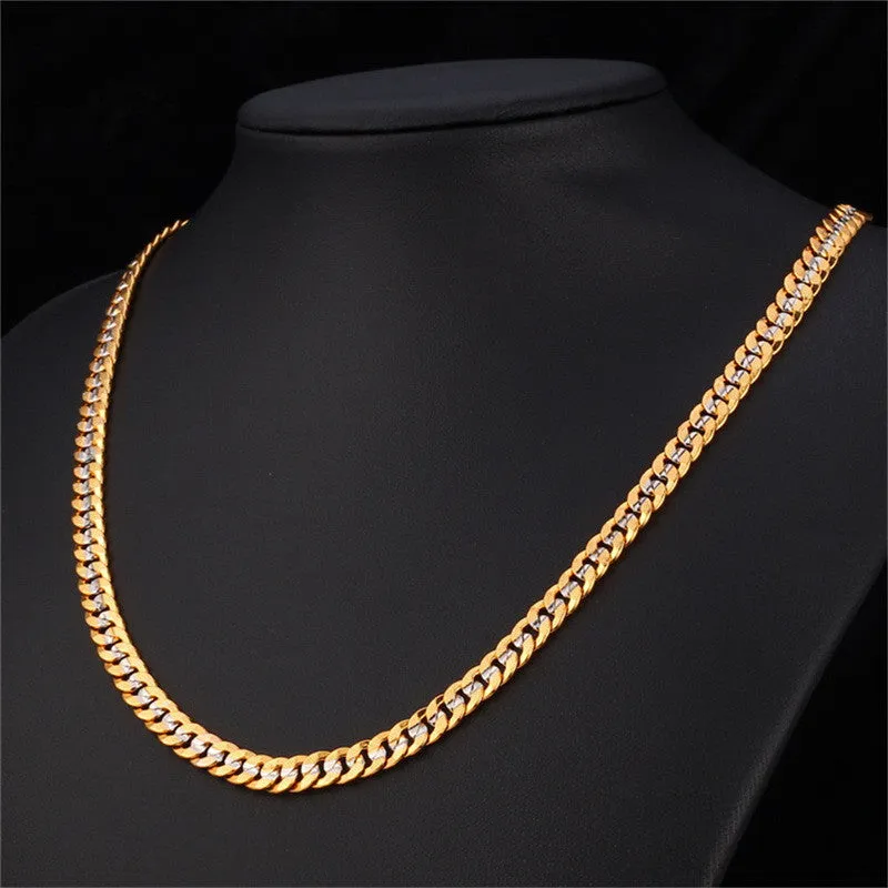 Hiphop Yellow Gold Plated Two Tone Chains For Men Fashion Jewelry 18'' 22'' 26'' 6MM Kpop Choker/Long Cuban Link Necklace