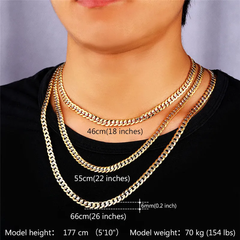 Hiphop Yellow Gold Plated Two Tone Chains For Men Fashion Jewelry 18'' 22'' 26'' 6MM Kpop Choker/Long Cuban Link Necklace