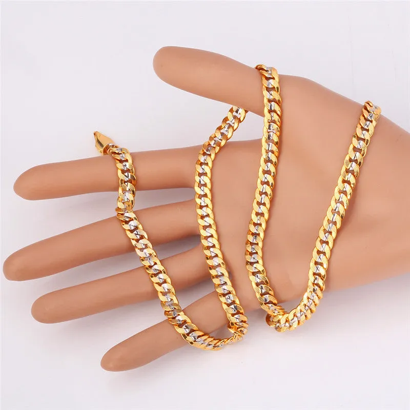 Hiphop Yellow Gold Plated Two Tone Chains For Men Fashion Jewelry 18'' 22'' 26'' 6MM Kpop Choker/Long Cuban Link Necklace