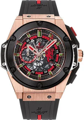 Hublot King Gold Skeleton Dial Chronograph Black Rubber Men's Watch 716OM1129RXMAN11 716.OM.1129.RX.MAN11